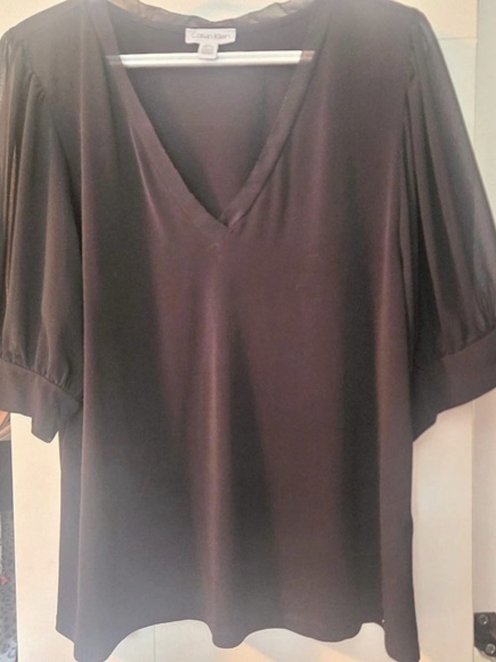 Calvin Klein Short Sleeve Blouse in Black Size XL Like New